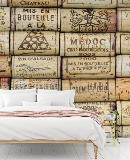 mural de papel de parede de vinho personalizável marrom claro chamado Wine Corks para cozinhas e adegas