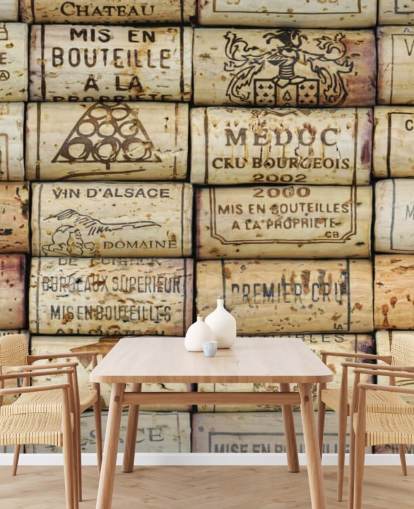 Hellbraune, personalisierbare Weintapete namens Wine Corks für Küchen und Weinkeller