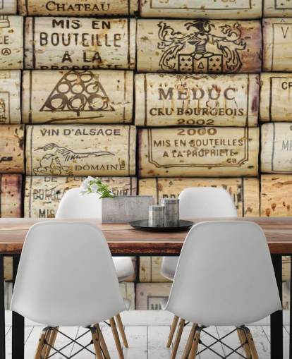 light brown customizable wine wallpaper mural called Wine Corks for kitchens and wine cellars