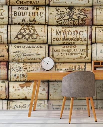 light brown customisable wine wallpaper mural called Wine Corks for kitchens and wine cellars