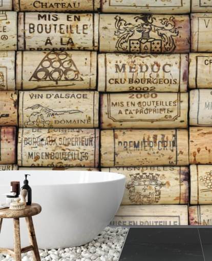 light brown customisable wine wallpaper mural called Wine Corks for kitchens and wine cellars