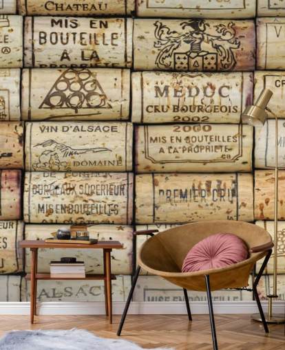 carta da parati murale personalizzabile marrone chiaro chiamata Wine Corks per cucine e cantine