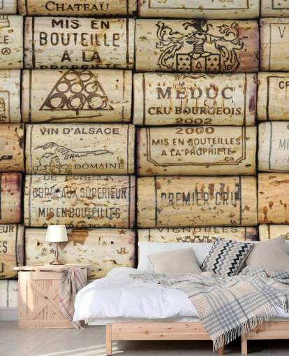 Hellbraune, personalisierbare Weintapete namens Wine Corks für Küchen und Weinkeller