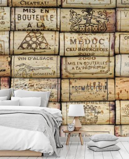 mural de papel de parede de vinho personalizável marrom claro chamado Wine Corks para cozinhas e adegas mural de papel de parede de vinho personalizável marrom claro chamado Wine Corks para cozinhas e adegas