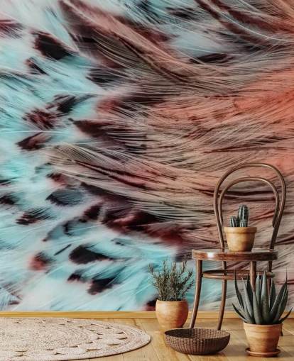 Decorazione murale con piume d'aquila blu e rosa