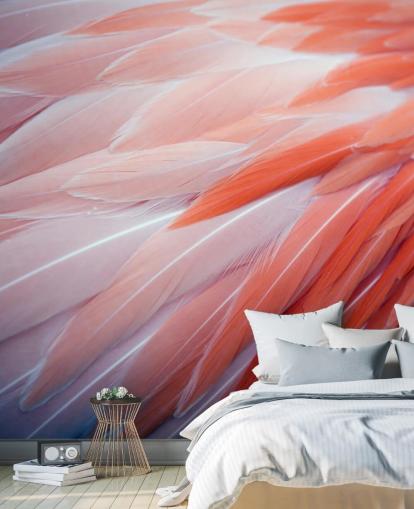 Decorazione murale con piume di fenicottero 
