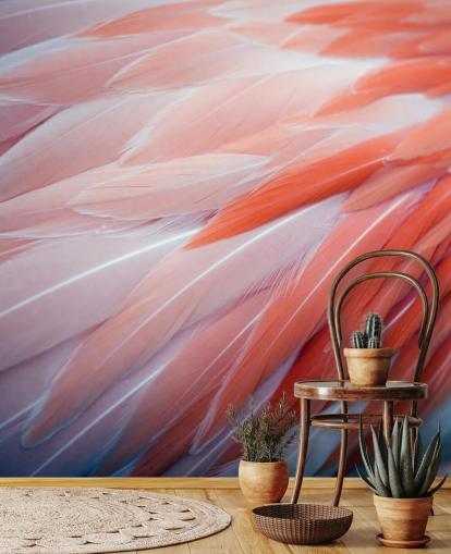 Fabelagtig Flamingo Fjer Baggrund Mural 