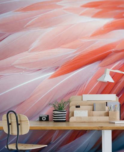 Decorazione murale con piume di fenicottero 
