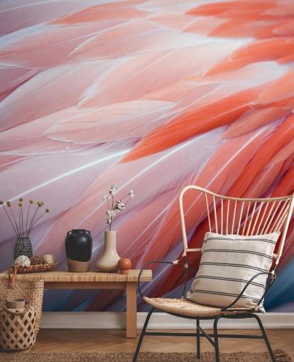 Decorazione murale con piume di fenicottero 