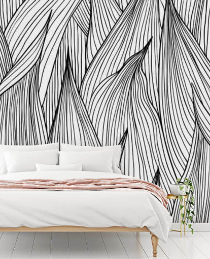 papel pintado de hojas ilustradas blanco y negro