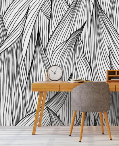 black and white illustrated leaves wallpaper