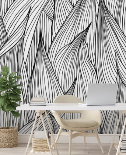 papel pintado de hojas ilustradas blanco y negro papel pintado de hojas ilustradas blanco y negro