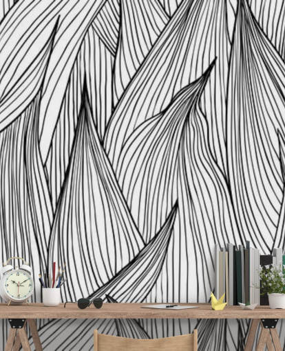 black and white illustrated leaves wallpaper