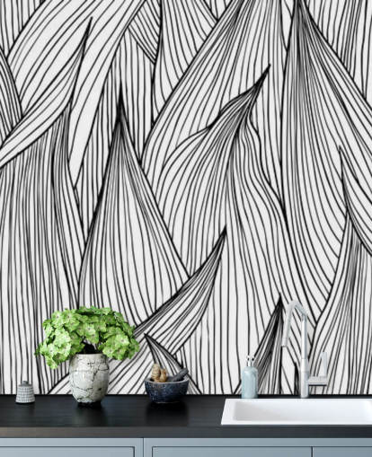 papel pintado de hojas ilustradas blanco y negro papel pintado de hojas ilustradas blanco y negro