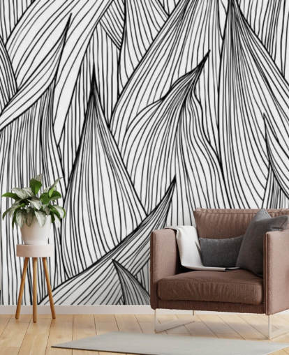 black and white illustrated leaves wallpaper