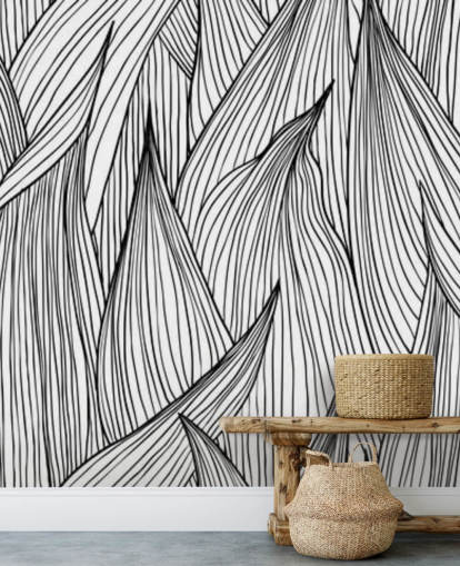 papel pintado de hojas ilustradas blanco y negro