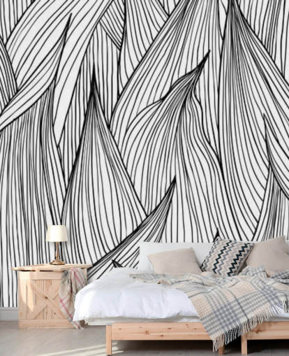black and white illustrated leaves wallpaper