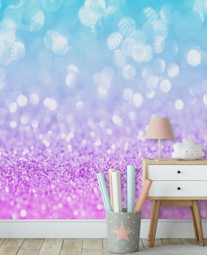 Abstrakti sininen ja violetti Glitter-seinämaalaus