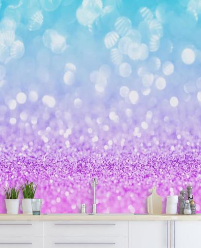 Peinture murale abstraite à paillettes bleues et violettes