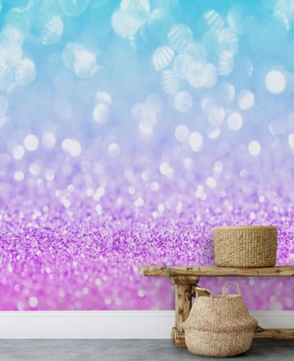 Abstrakti sininen ja violetti Glitter-seinämaalaus