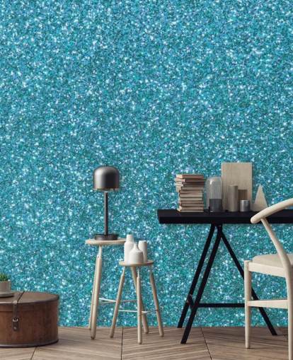 Blauwe glitter behang muurschildering Blauwe glitter behang muurschildering