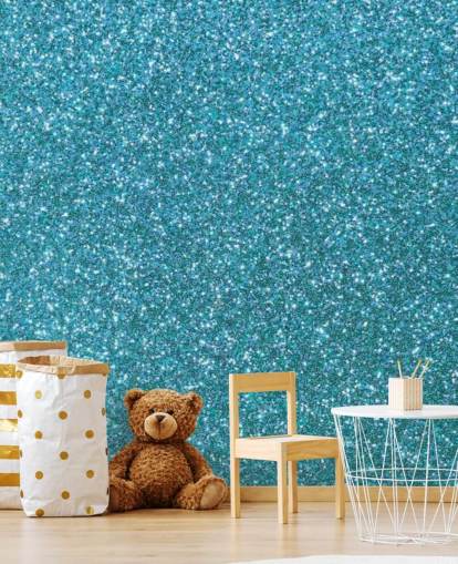 Blauwe glitter behang muurschildering