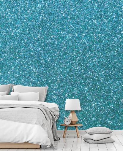 Carta da parati murale con glitter blu