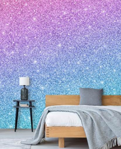 blue, pink and purple glitter wallpaper mural called Slanted Blue and Purple Glitter for kid's bedroom