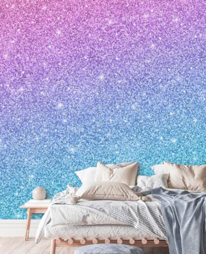 blue, pink and purple glitter wallpaper mural called Slanted Blue and Purple Glitter for kid's bedroom