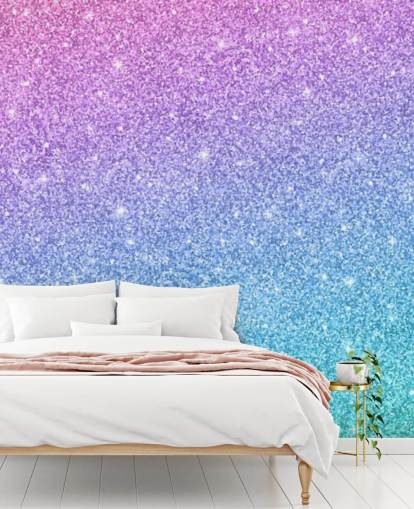 blue, pink and purple glitter wallpaper mural called Slanted Blue and Purple Glitter for kid's bedroom