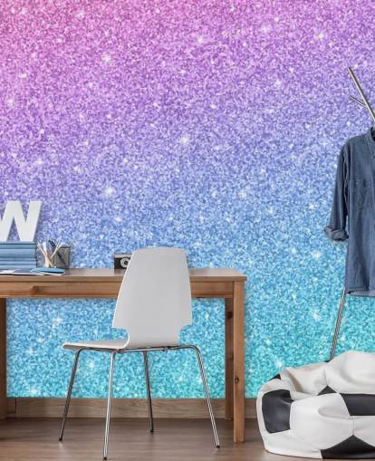 blaue, rosa und lila Glitzertapete namens Slanted Blue and Purple Glitter für Kinderzimmer