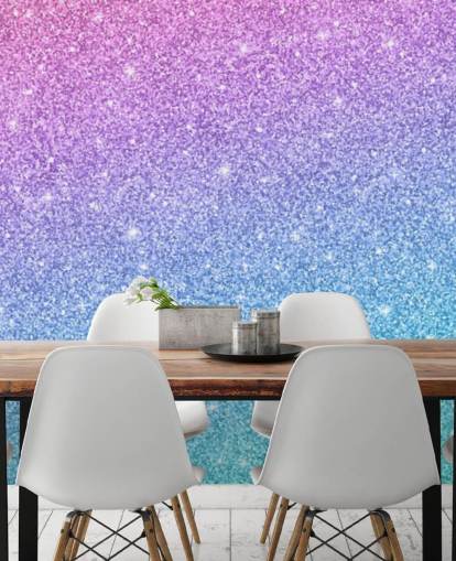 blå, rosa og lilla glitter tapet veggmaleri kalt Slanted Blue and Purple Glitter for barnas soverom