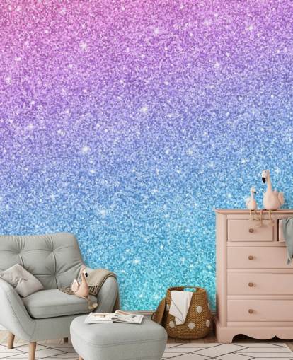 blue, pink and purple glitter wallpaper mural called Slanted Blue and Purple Glitter for kid's bedroom