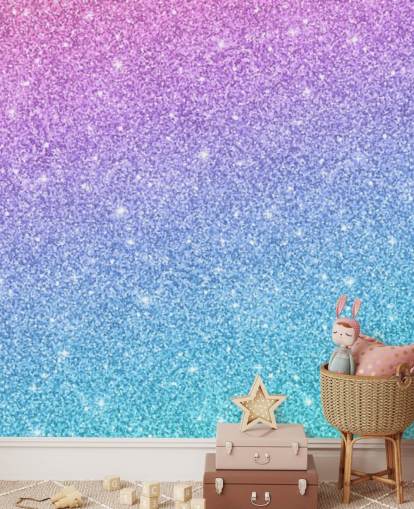 papier peint mural à paillettes bleues, roses et violettes appelé Slanted Blue and Purple Glitter pour chambre d'enfant