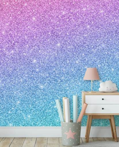 blue, pink and purple glitter wallpaper mural called Slanted Blue and Purple Glitter for kid's bedroom
