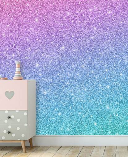 carta da parati murale glitterata blu, rosa e viola chiamata Slanted Blue and Purple Glitter per la cameretta dei bambini