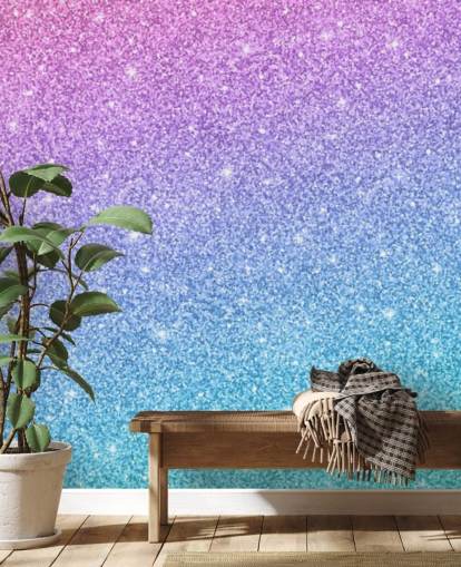 blue, pink and purple glitter wallpaper mural called Slanted Blue and Purple Glitter for kid's bedroom