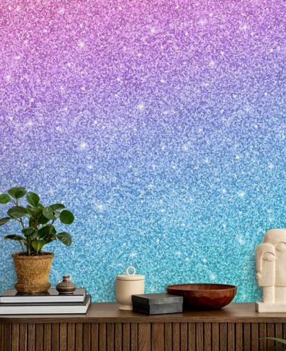 sininen, vaaleanpunainen ja violetti kimalteleva taustakuvamaalaus nimeltä Slanted Blue and Purple Glitter lasten makuuhuoneeseen