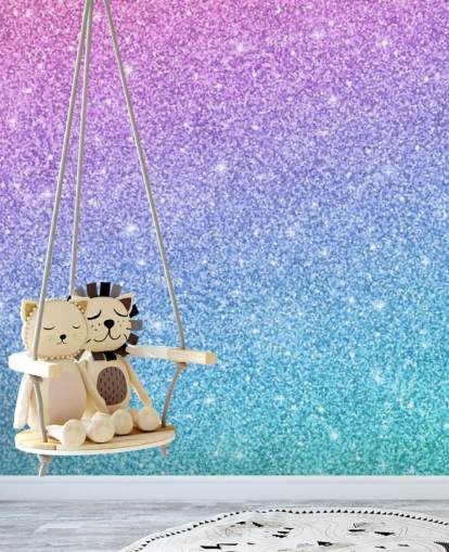 mural de papel pintado con purpurina azul, rosa y morado llamado Slanted Blue and Purple Glitter para dormitorio infantil