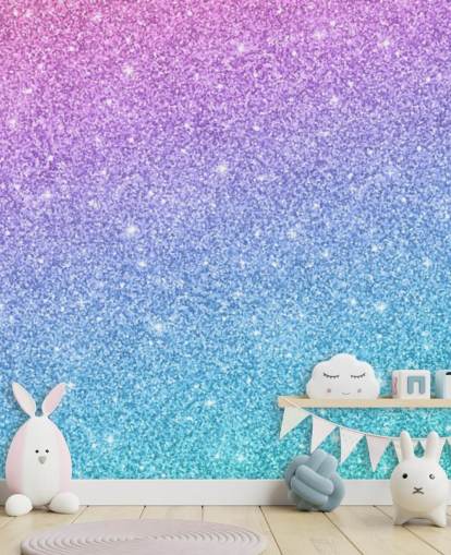 blue, pink and purple glitter wallpaper mural called Slanted Blue and Purple Glitter for kid's bedroom