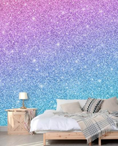 blue, pink and purple glitter wallpaper mural called Slanted Blue and Purple Glitter for kid's bedroom