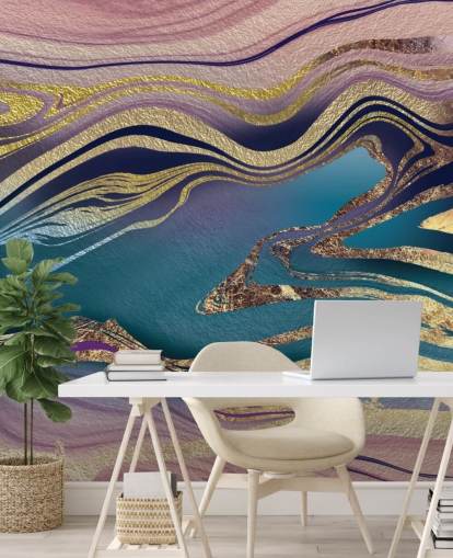 mural de papel pintado de mármol morado, azul y dorado llamado Golden Pink Blue Marble Swirl de Lara Skinner para dormitorios mural de papel pintado de mármol morado, azul y dorado llamado Golden Pink Blue Marble Swirl de Lara Skinner para dormitorios