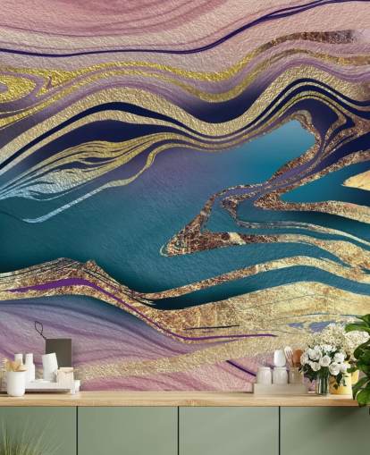 papier peint mural en marbre violet, bleu et or appelé Golden Pink Blue Marble Swirl par Lara Skinner pour les chambres papier peint mural en marbre violet, bleu et or appelé Golden Pink Blue Marble Swirl par Lara Skinner pour les chambres