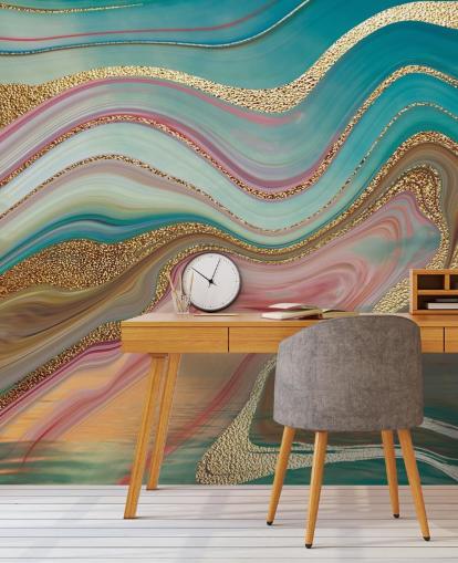 Wandbild aus rosafarbenem und türkisfarbenem Marmor mit dem Namen Ombre Strata von Lara Skinner für Schlafzimmer