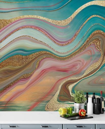 pink and turquoise custom marble wallpaper mural called Omber Strata by Lara Skinner for bedrooms pink and turquoise custom marble wallpaper mural called Omber Strata by Lara Skinner for bedrooms
