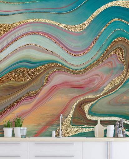pink and turquoise custom marble wallpaper mural called Ombre Strata by Lara Skinner for bedrooms pink and turquoise custom marble wallpaper mural called Ombre Strata by Lara Skinner for bedrooms