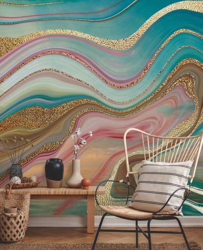 pink and turquoise custom marble wallpaper mural called Ombre Strata by Lara Skinner for bedrooms pink and turquoise custom marble wallpaper mural called Ombre Strata by Lara Skinner for bedrooms