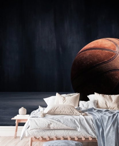 mural de papel pintado de baloncesto oscuro llamado Vintage Basketball para dormitorios de niños, cuevas de hombres y universidades