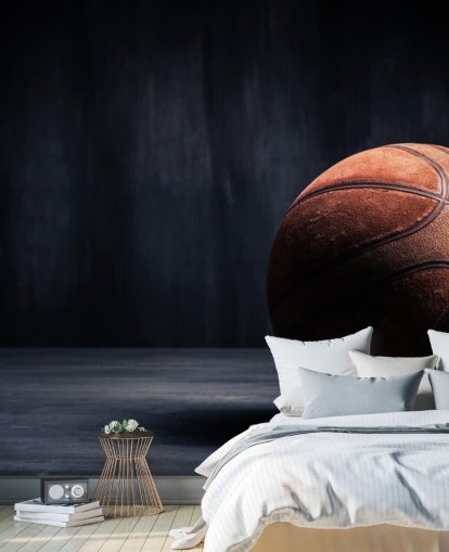 mural de papel de parede de basquete escuro chamado Vintage Basketball para quartos infantis, cavernas masculinas e faculdades