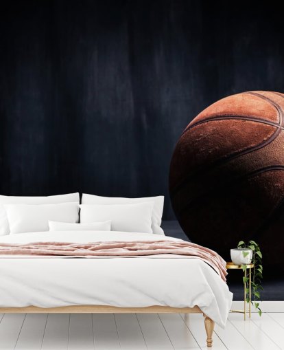 dark basketball wallpaper mural called Vintage Basketball for kids bedrooms, man caves and colleges